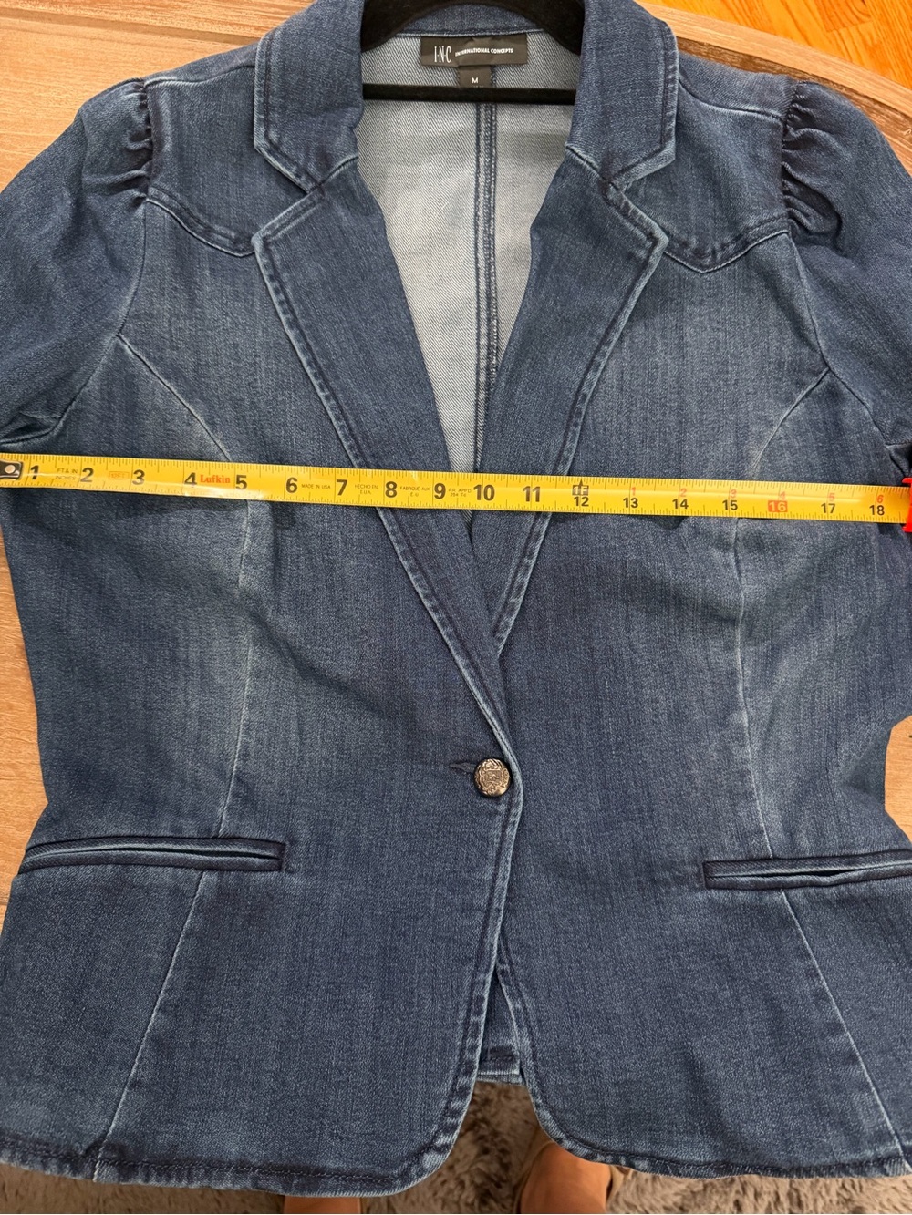 INC International Concepts Blue Denim Single-Button Blazer